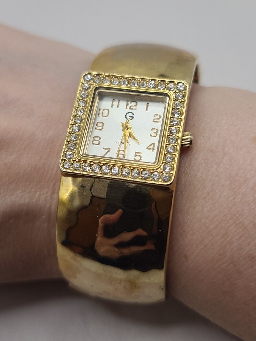 Hammered Gold Tone Women's Cuff Watch